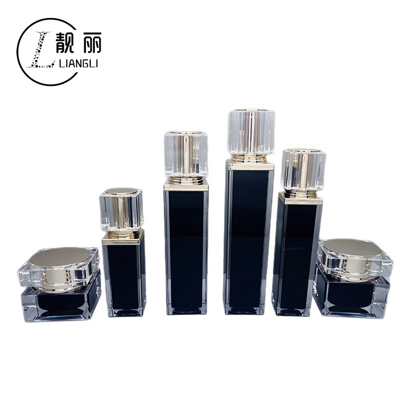 现货厚壁亚克力黑色四方瓶按压精华乳液瓶膏霜分装护肤品包材