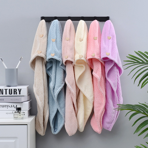 Coral velvet pineapple grid dry hair cap double thickened cute shower cap for women super absorbent bag hair towel wholesale