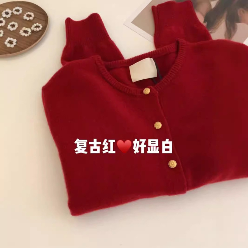 Raccoon Velvet Christmas Red Sweater Cardigan Jacket for Women 2025 Autumn and Winter New Retro Soft Waxy Lazy Knitted Top