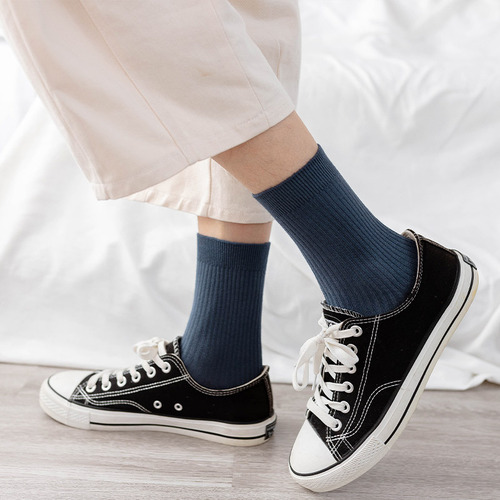 Pure cotton men's business socks mid-calf socks autumn and winter deodorant and sweat-absorbent solid color cotton socks breathable black stockings wholesale