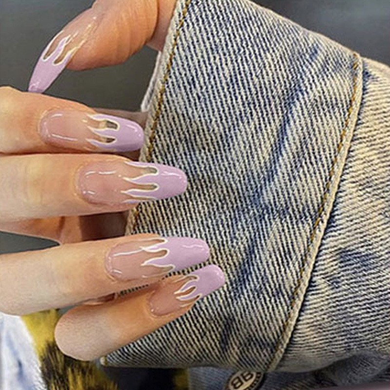 焰紫祁媚穿戴甲奶油印花火焰中长款穿戴美甲新娘甲腮红美甲片指甲