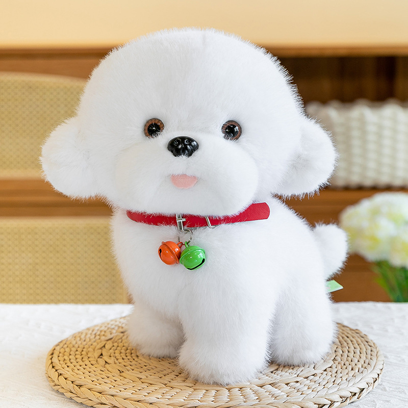Campana Bichon perro muñeca peluche simulación taza de té perro cachorro muñeca de trapo niño regalo de cumpleaños femenino