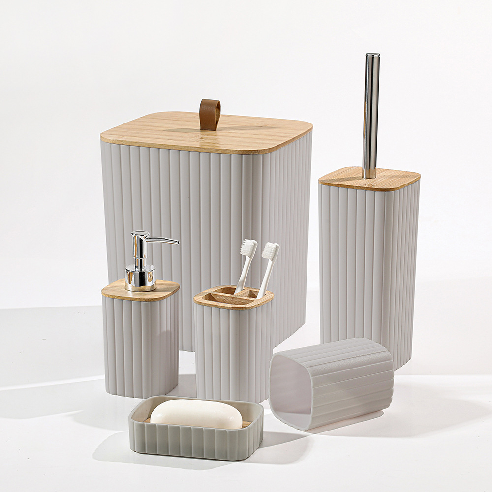 Juego de artículos de baño transfronterizo de seis piezas, cepillo de inodoro, vaso para cepillos de dientes, jabonera, almacenamiento, decoración del hogar, hotel.