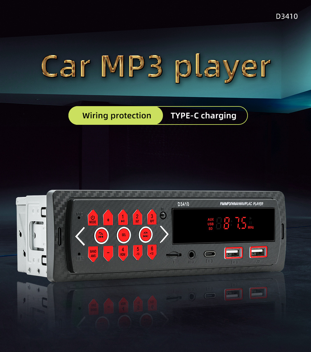 12V Single-Cylinder Short Car Bluetooth Mp3 Player Usb/Aux/Tf/Fm Remote Control Universal Drop Shipping