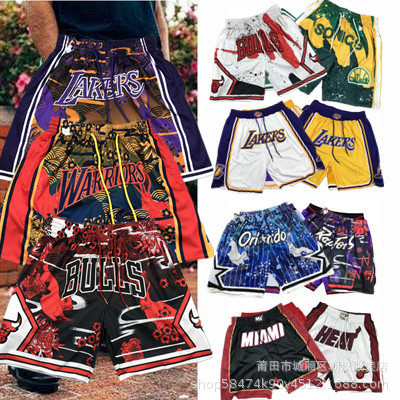 Foreign trade pocket pants Lakers bull and Celtics warrior Raptor magic hot deer gray bear Tiger year printed basketball pants