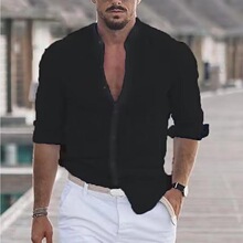 A 37925 Men's Linen Collar Beach Shirt ��ʿɳ���r�� �羳���l