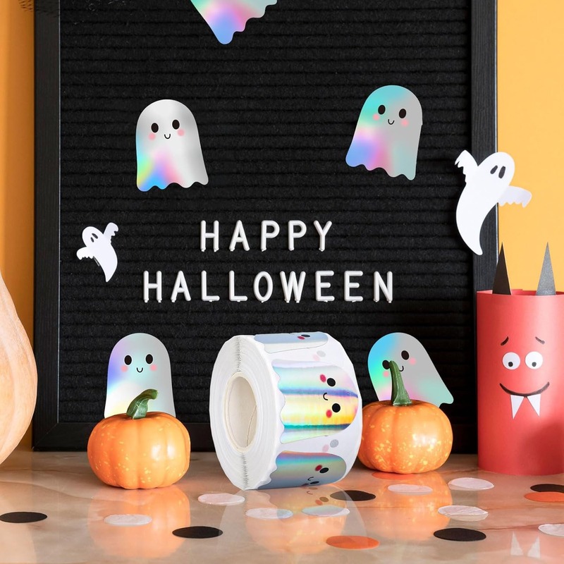 Amazon 外国貿易ハロウィンゴーストステッカーロールレーザーかわいいゴーストホログラフィック防水自己粘着ステッカー装飾ステッカー|undefined
