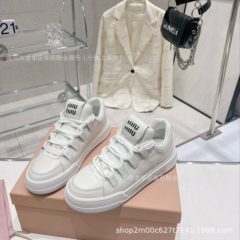 High Version Miu Miu 2024 Spring New High White Shoes Flat Sneakers Women's Casual All-match Internet Celebratory Same Style High Version Miu Miu 2024 Spring New High White Shoes Flat Sneakers Women's Casual All-match Internet Celebratory Same Style