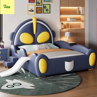 Modern Simple Bedroom Cartoon Bed Ultraman Zero Bed Children's Bed Boy with Guardrail Slide Superman Solid Wood Bed