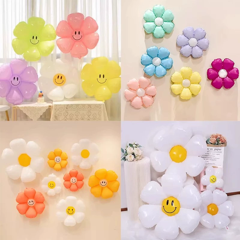 Популярный воздушный шар с улыбающимся лицом, ромашка, алюминиевая пленка, цветок, улыбающееся лицо, плюмерия, шар для кемпинга, украшение на день рождения