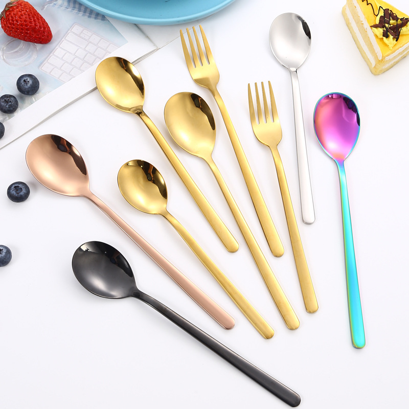 316 cuchara de acero inoxidable tenedor hogar comiendo cuchara coreana mango largo engrosada cuchara de mezcla cuchara pequeña