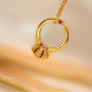 Fubei Diamond Jewelry 18K Gold Inlaid Clavicle Necklace Set Ring Three Colors Jewelry Three-Wear Design