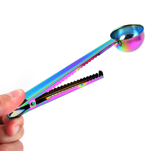 Stainless steel coffee spoon with clip multifunctional food sealing clip milk powder spoon measuring spoon food bag sealing clip