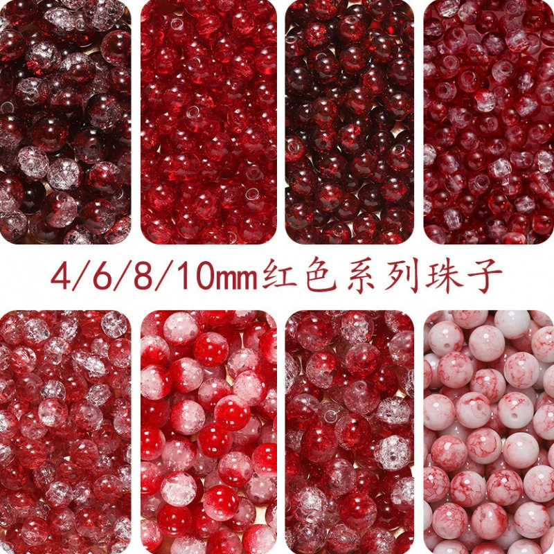 Ювелирные изделия ручной работы «сделай сам», цепочка для мобильного телефона, аксессуары из бисера, красная серия, свободные бусины, аксессуары для браслетов, круглые бусины, 50 шт.