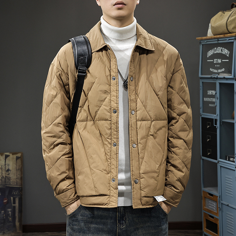 Winter New Trendy Lightweight Men's down Jacket New National Standard 90 White Duck down Warm Turn-Down Collar Shirt Jacket Coat