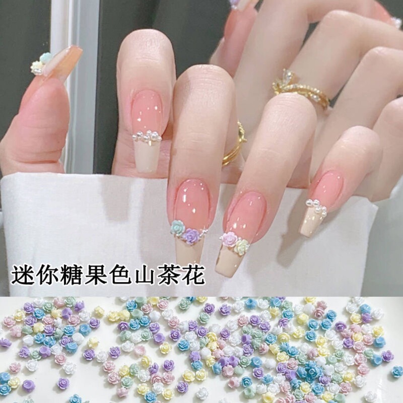 100 PCs dopamine pearlescent mini Camellia nail jewelry candy colorful small rose nail drill accessories