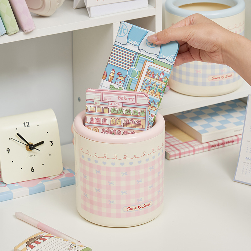 Sweet and Cute Dormitory Desktop Trash Can, Large Capacity Dopamine Trash Bin for Bedroom and Living Room, Lidless Paper Basket for Home Use