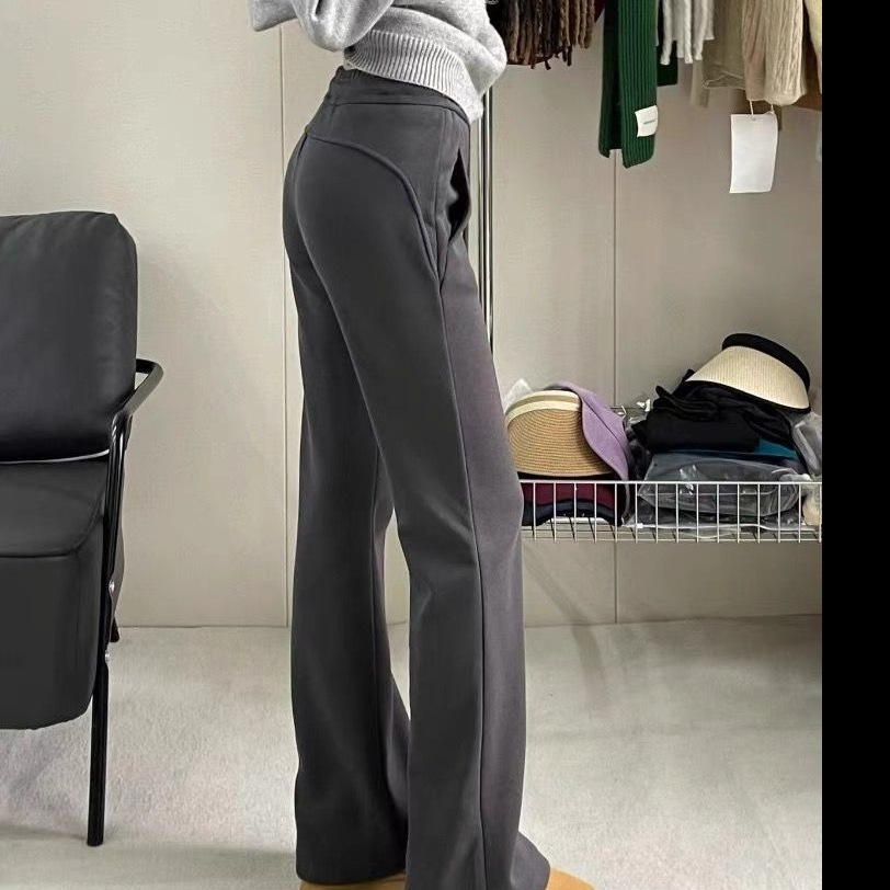 Pear-Shaped Figure Casual Pants Women's Early Spring plus size chubby girl Sports Pants Hip Covering Stretch Straight Flare Pants