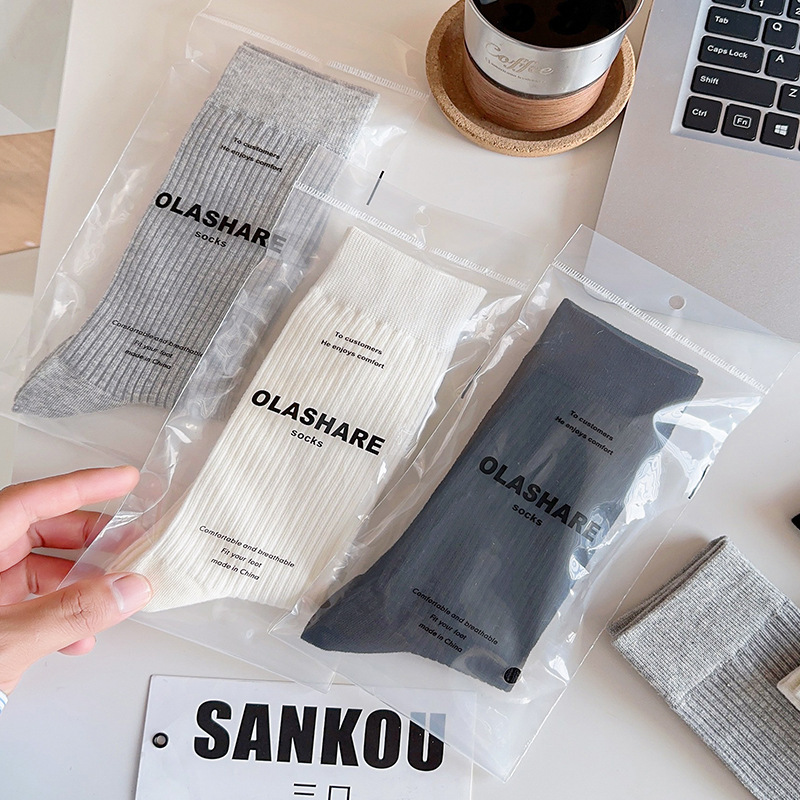 White socks women's mid-calf socks drawstring pile socks Japanese pure color cotton socks college style TikTok same style Lala socks