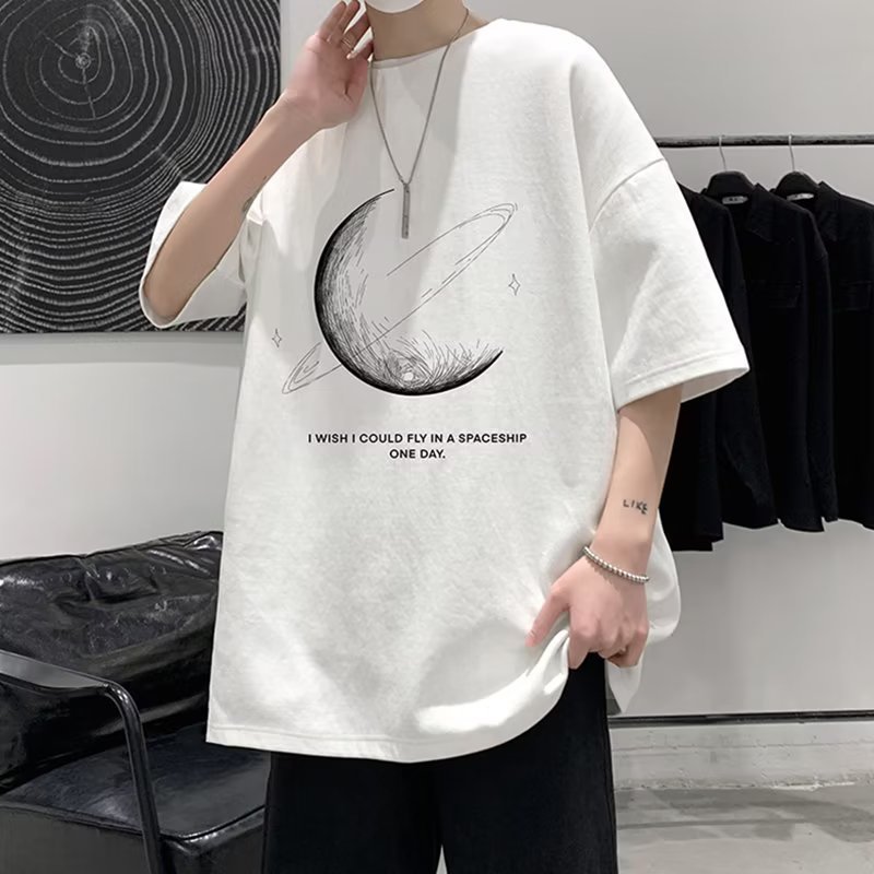夏の新作半袖ルーズTシャツメンズトレンディカジュアル半袖トレンドTシャツボトリングシャツ五分袖トップ|undefined