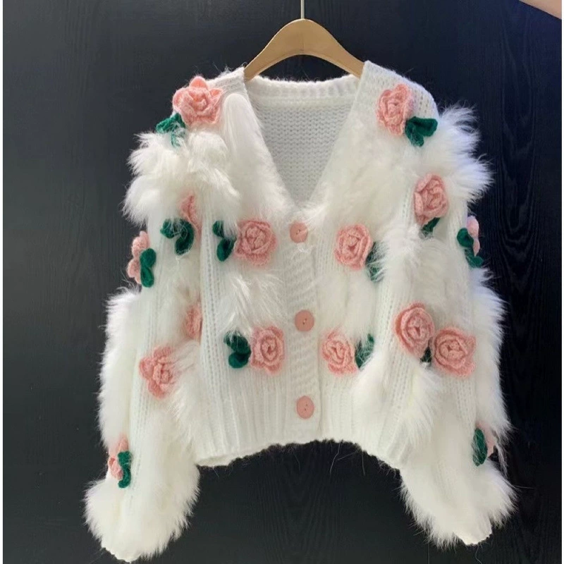 Autumn cute three dimensional sweater, 2024 years, flowered
