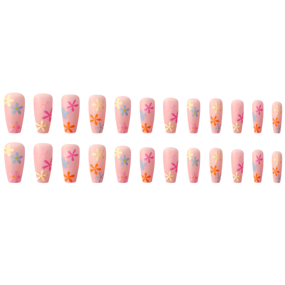 Flores de color de verano, uñas suaves, 24 piezas de dopamina mate blanqueador de uñas falsas transfronterizas, suministro directo image 6