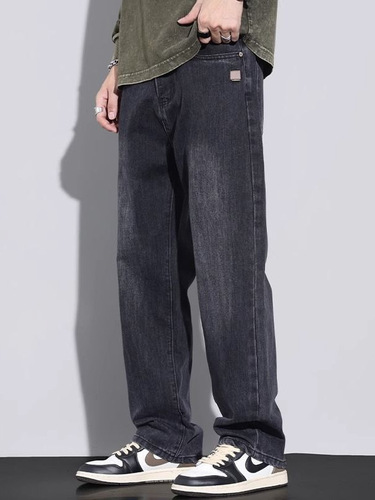 2025 Spring and Autumn New Loose Straight Leg Washed Denim Jeans for Men Trendy American Retro Wide Leg Loose Casual Pants