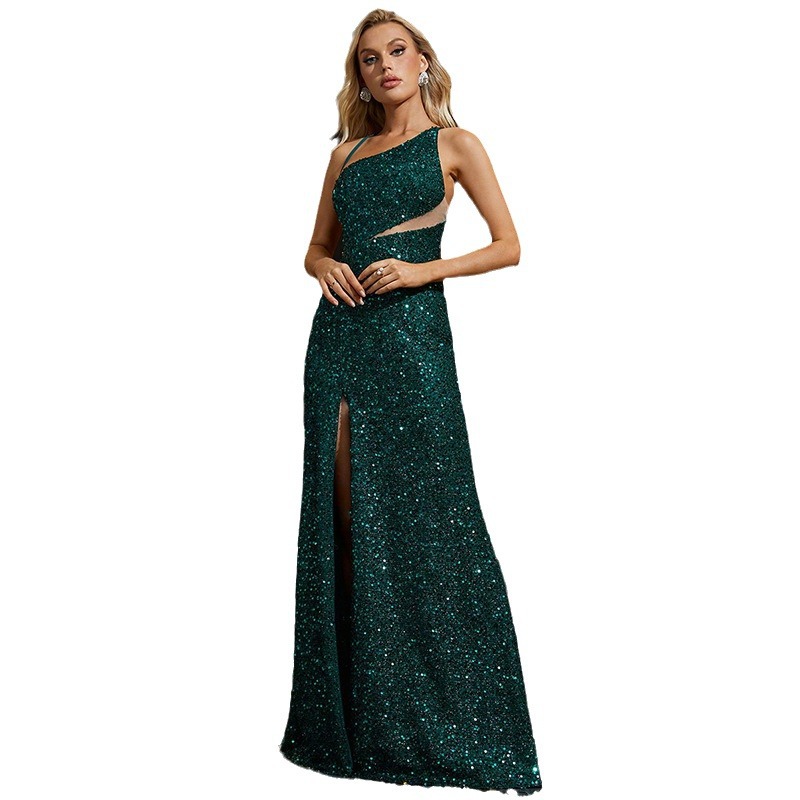 Vestido de noche femenino celebridad fiesta lujo ligero de alto nivel fiesta de bodas vestido largo de cola de pescado de hombro