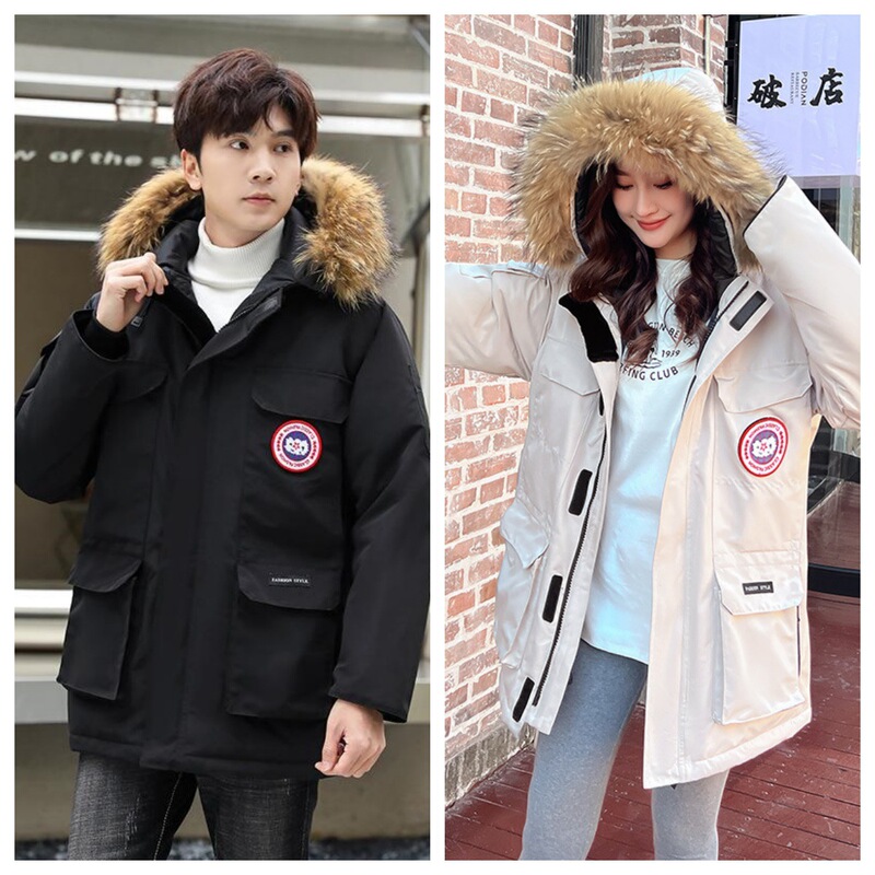 New 08 model goose down parka coat from Putian factory, unisex couple's mid-length down jacket