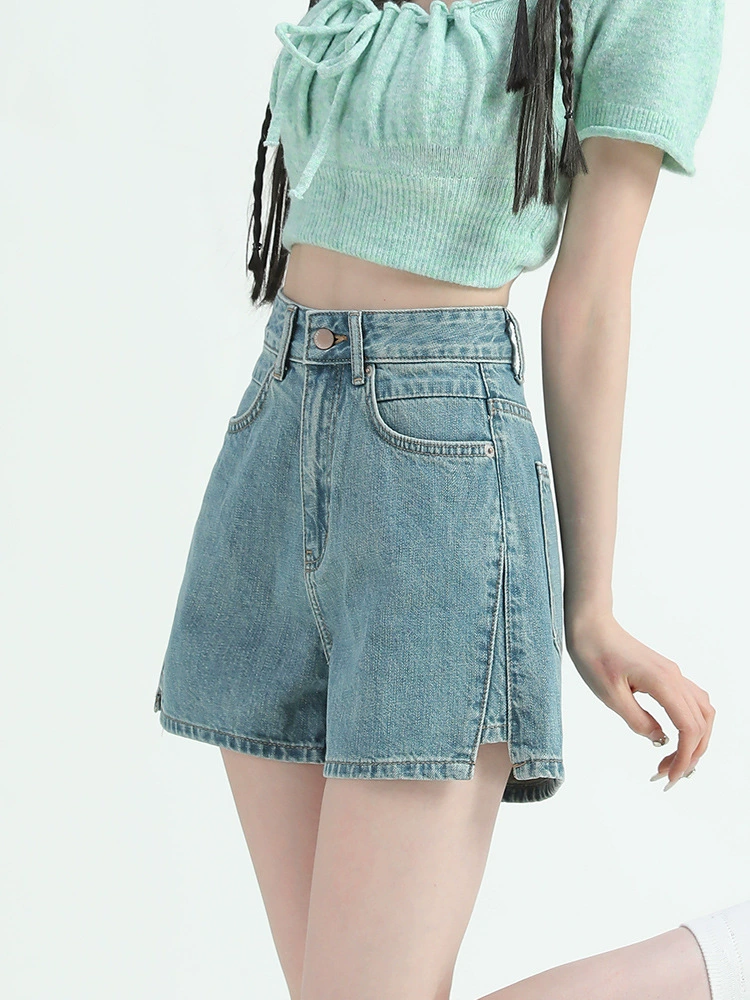 Летние тонкие 2025 новые ретро джинсовые шорты с высокой талией для женщин, укороченные широкие шорты трапециевидной формы для похудения