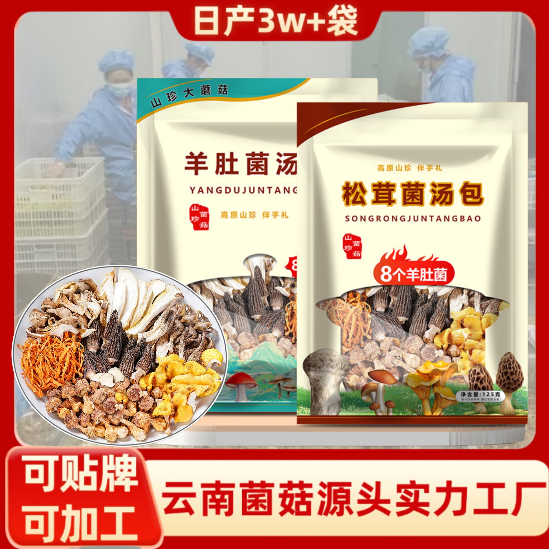 抖音同款云南特产干货菌汤包菌类煲汤料包七彩菌菇汤包批发
