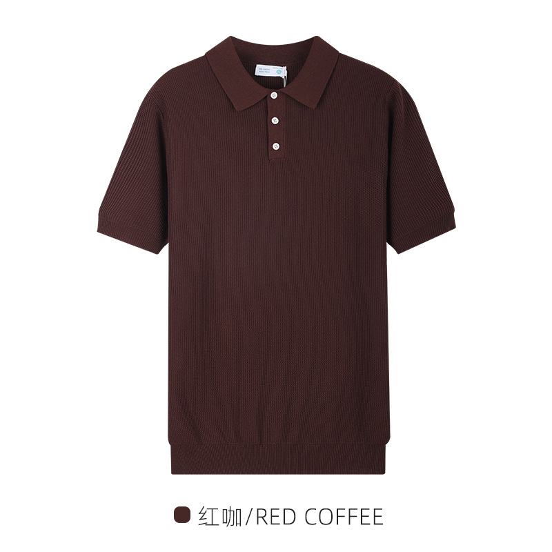 Polo de seda de hielo de hombre de manga corta hombre de verano lujoso ligero de alto nivel viejo estilo de dinero condujo camiseta de negocios ropa casual de hombre