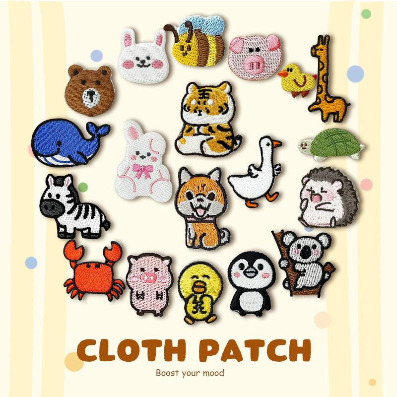 무봉제 열접착 자수 패치, 만화 귀여운 동물 DIY 패치, 의류 액세서리 패치