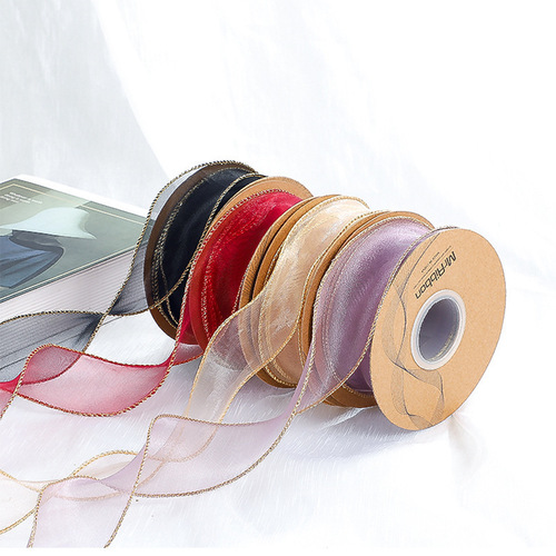 Gold edge fish tail silk ribbon polyester yarn 4cm 10 yards flower bouquet flower knot cake box gift box bow knot