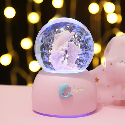 Luminous Dolphin Crystal Ball Music Box for Kids, Boys and Girls, Birthday Gift for Friends, Students, Couples, Graduation Gift, Decorative Ornament