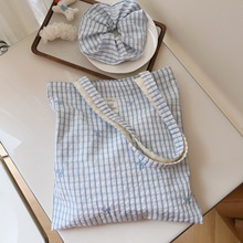 【素希布包】蓝色格纹蝴蝶结单肩斜挎棉布袋学生文艺日系简约百搭