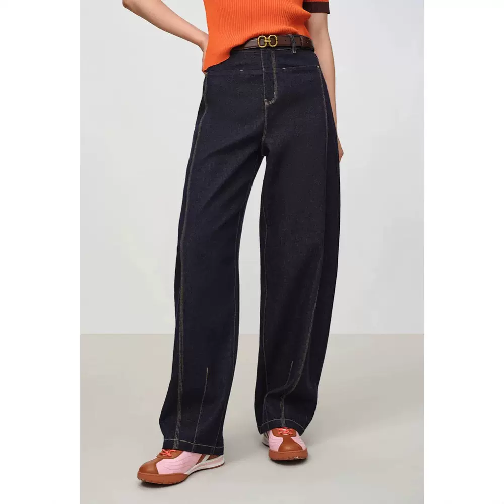 四媛 25秋季新款活性染时尚水洗松弛感宽松显瘦牛仔弯刀裤女9365