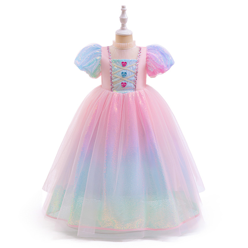 Girls Mermaid Pink Gradient Color Bright Unicorn Princess Dress Mermaid dress Cos Performance Costume