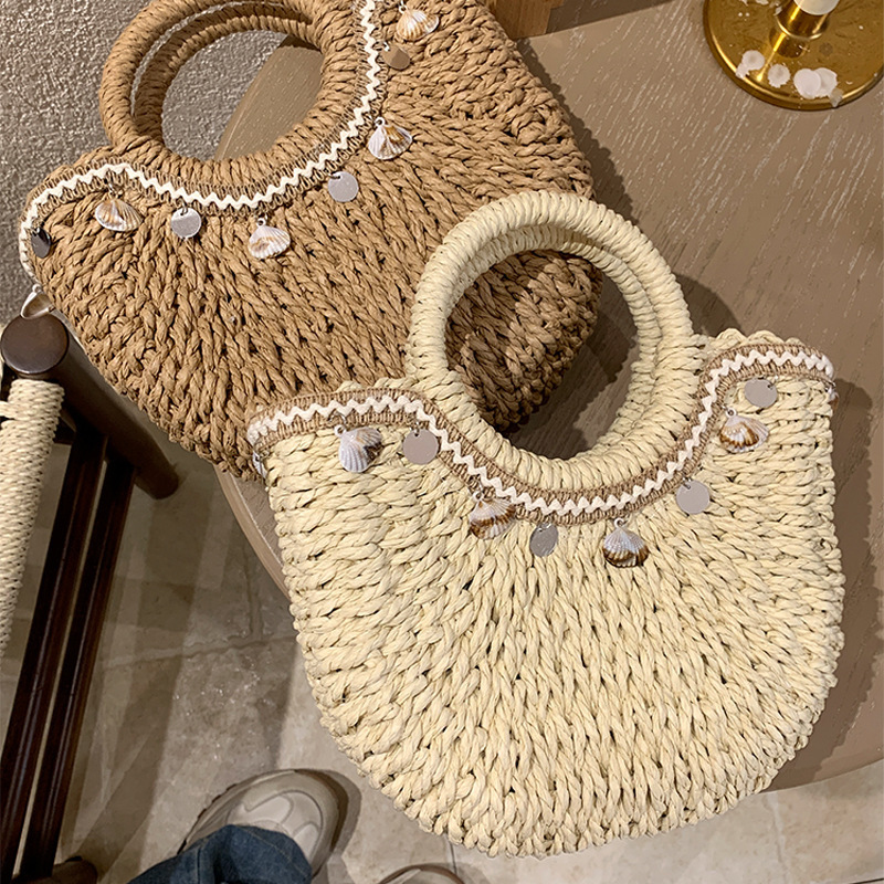 Niche Designer Shell French Straw Bag Women's Hand-Held Crossbody Bag Hand-Woven Seaside Beach Bag Summer Niche Designer Shell French Straw Bag Women's Hand-Held Crossbody Bag Hand-Woven Seaside Beach Bag Summer