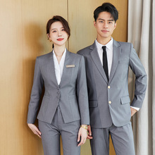 灰色职业西装套装女秋冬酒店前台工作服气质美容院外套接待工作装