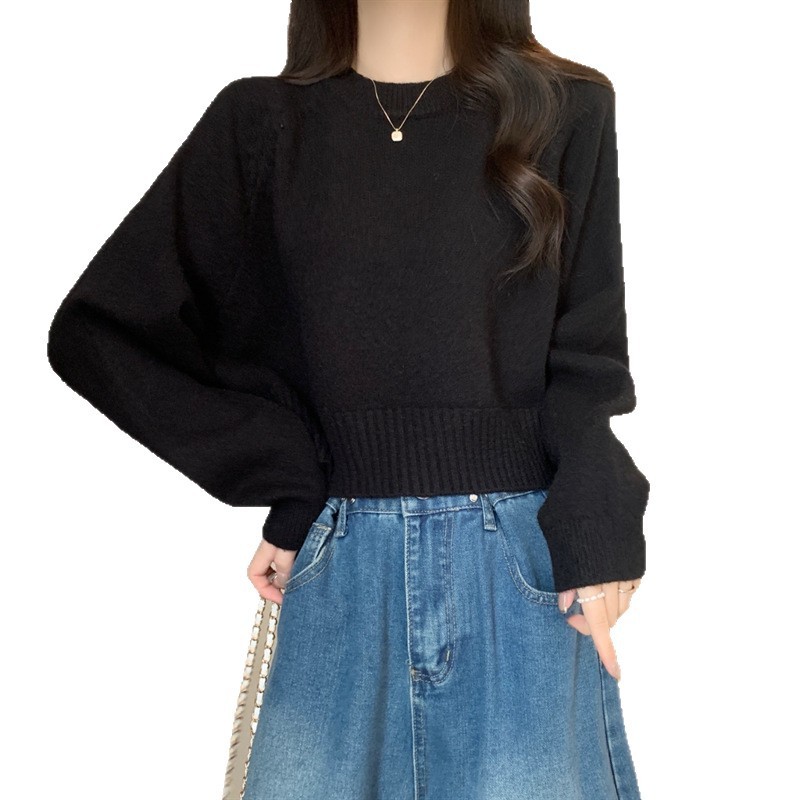 圆领软糯毛衣女秋冬2025新款慵懒宽松显瘦套头长袖短款针织衫上衣|undefined
