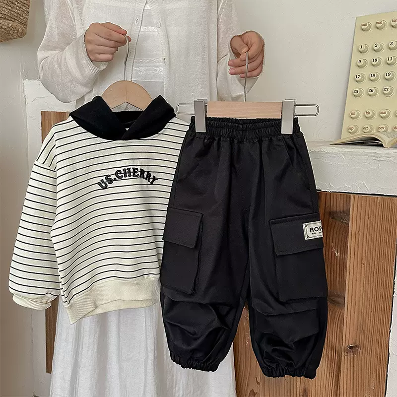童装男童裤子黑色春秋2025新款休闲卫裤洋气男孩儿童工装运动裤潮