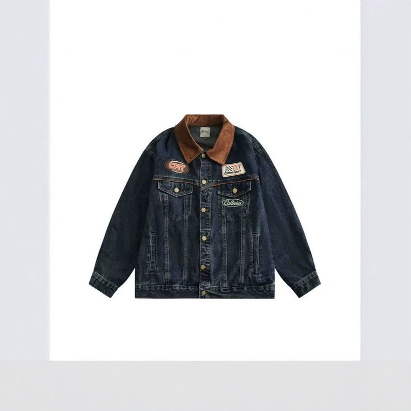 Trendy Japanese-style vintage embroidered turn-down collar denim jacket for men and women, trendy vintage spring jacket for men Trendy Japanese-style vintage embroidered turn-down collar denim jacket for men and women, trendy vintage spring jacket for men