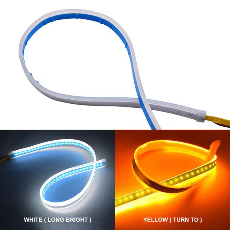 New daytime running light, ultra-thin light guide, two-color flow light, car decorative light, white and yellow turn signal light guide