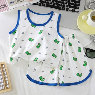 背心无袖睡衣套装夏季短裤家居服卡通儿童女幼童居家服夏季薄款