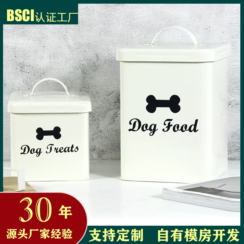 Источник фабрики Amazon Ретро Белый оловянный резервуар для хранения корма для кошек герметичный костюм с ложкой