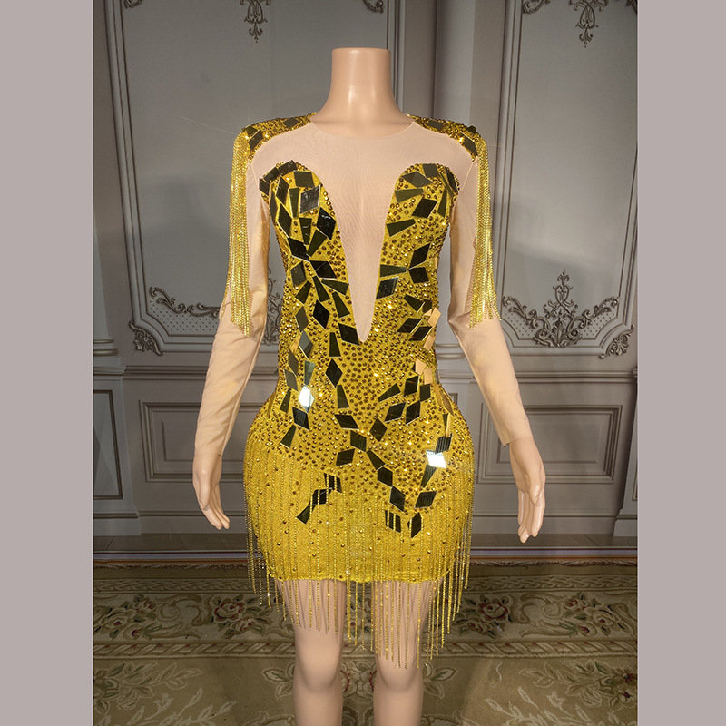 Novance Popular Gold and Silver Sequin Crystal Tassel Prom Dress 2024 Elegant Dress Sexy Dress