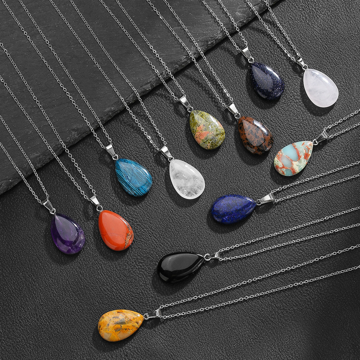 Cross-Border Popular Natural Crystal Pendant, Amethyst Drop-Shaped Natural Stone Necklace, Bohemian Jewelry Wholesale