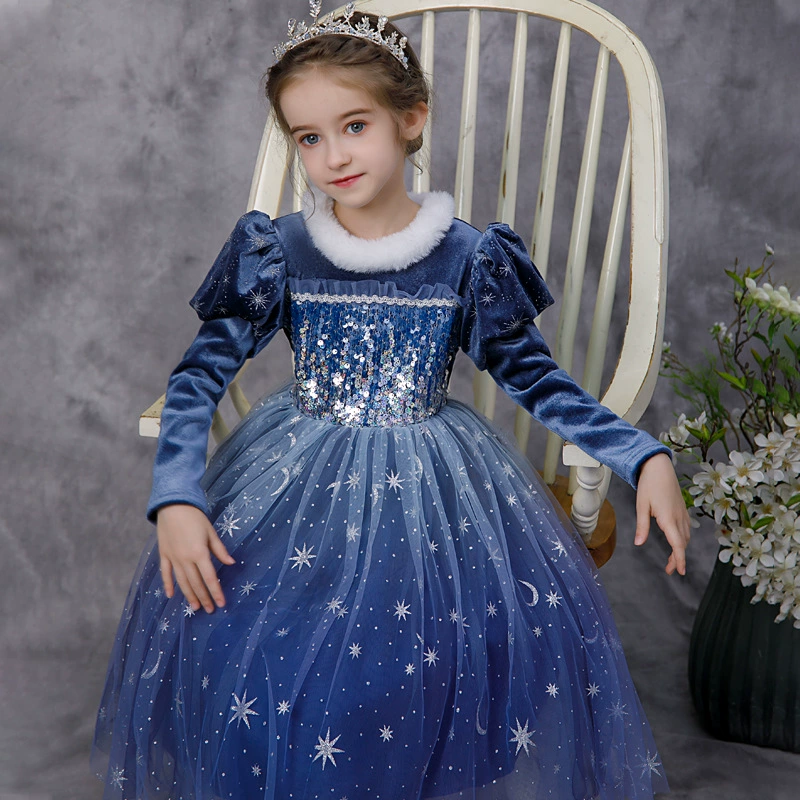 Детское осенне-зимнее платье Эльзы из вельвета, утепленное, в стиле Frozen, новая зимняя модель для девочек