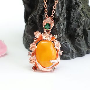 Xinyu Natural Amber Old Beeswax Pendant Full Honey Wax Egg Noodle Necklace Factory Live on behalf of HP2120503